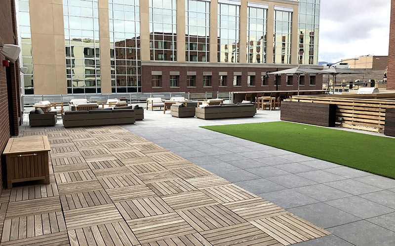 Porcelain Pavers - Charcoal / Structural Wood Tiles - Ipe / Adjustable Deck Supports - Archatrak 'NM' Series