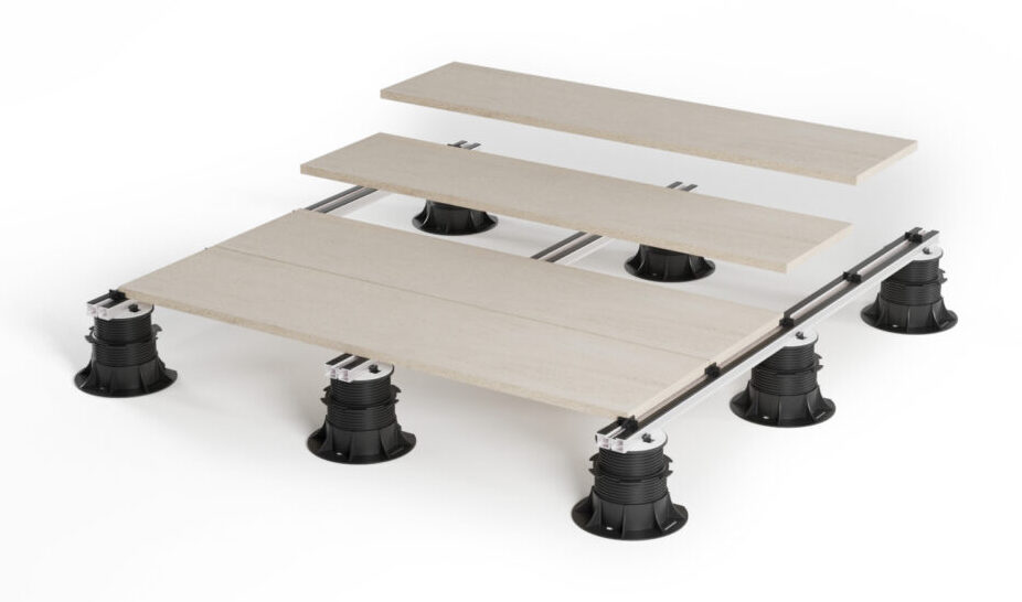 pavers on pedestal supported rail system