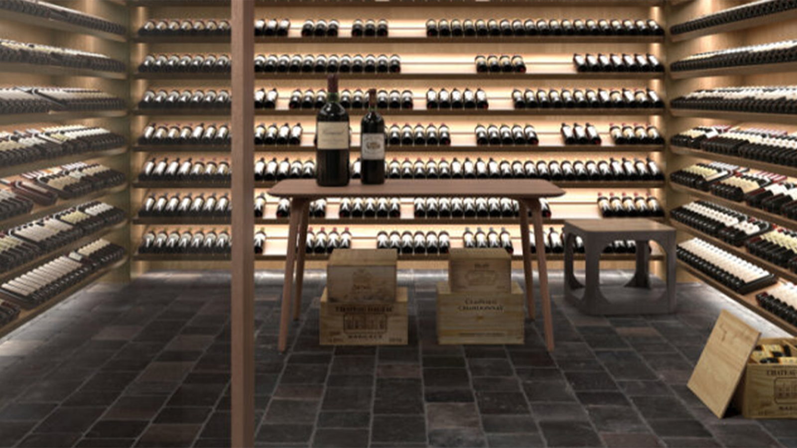 porcelain cobblestones in a wine cellar.