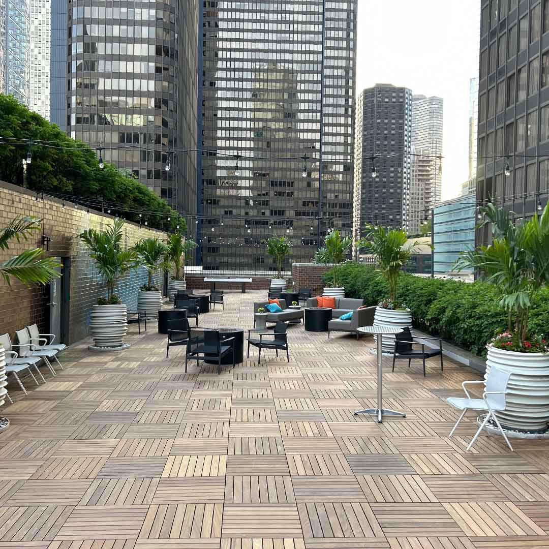 ipe deck tiles on elevated roof in downtown chicago.