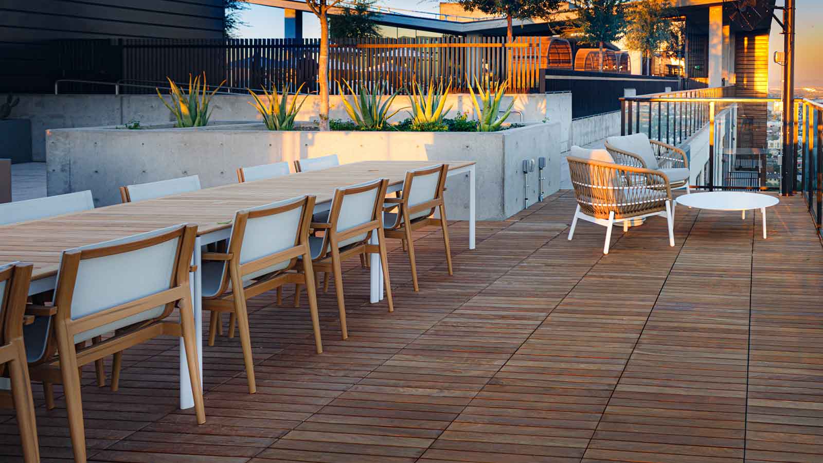 ipe deck dining area at a hotel outside terrace