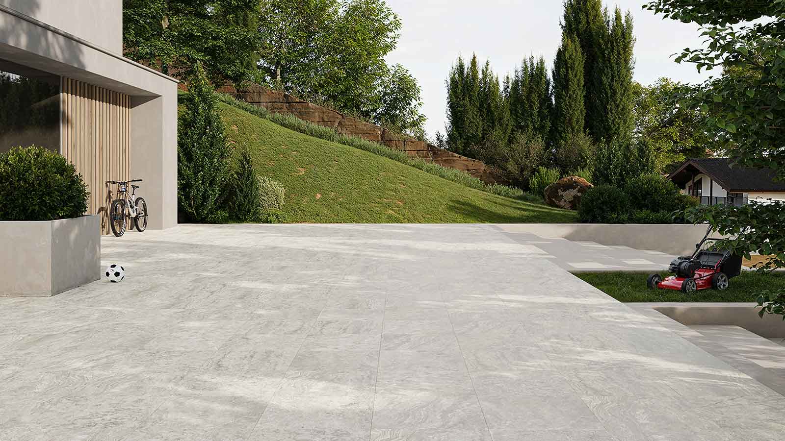 porcelain travertine paver driveway.