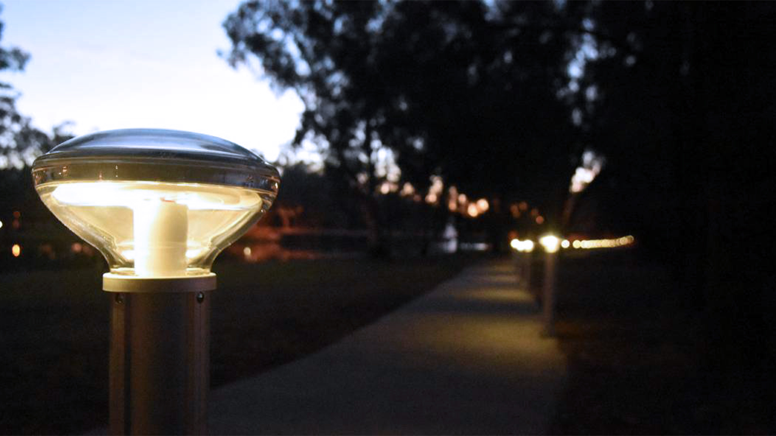 solar bollard head at dusk.