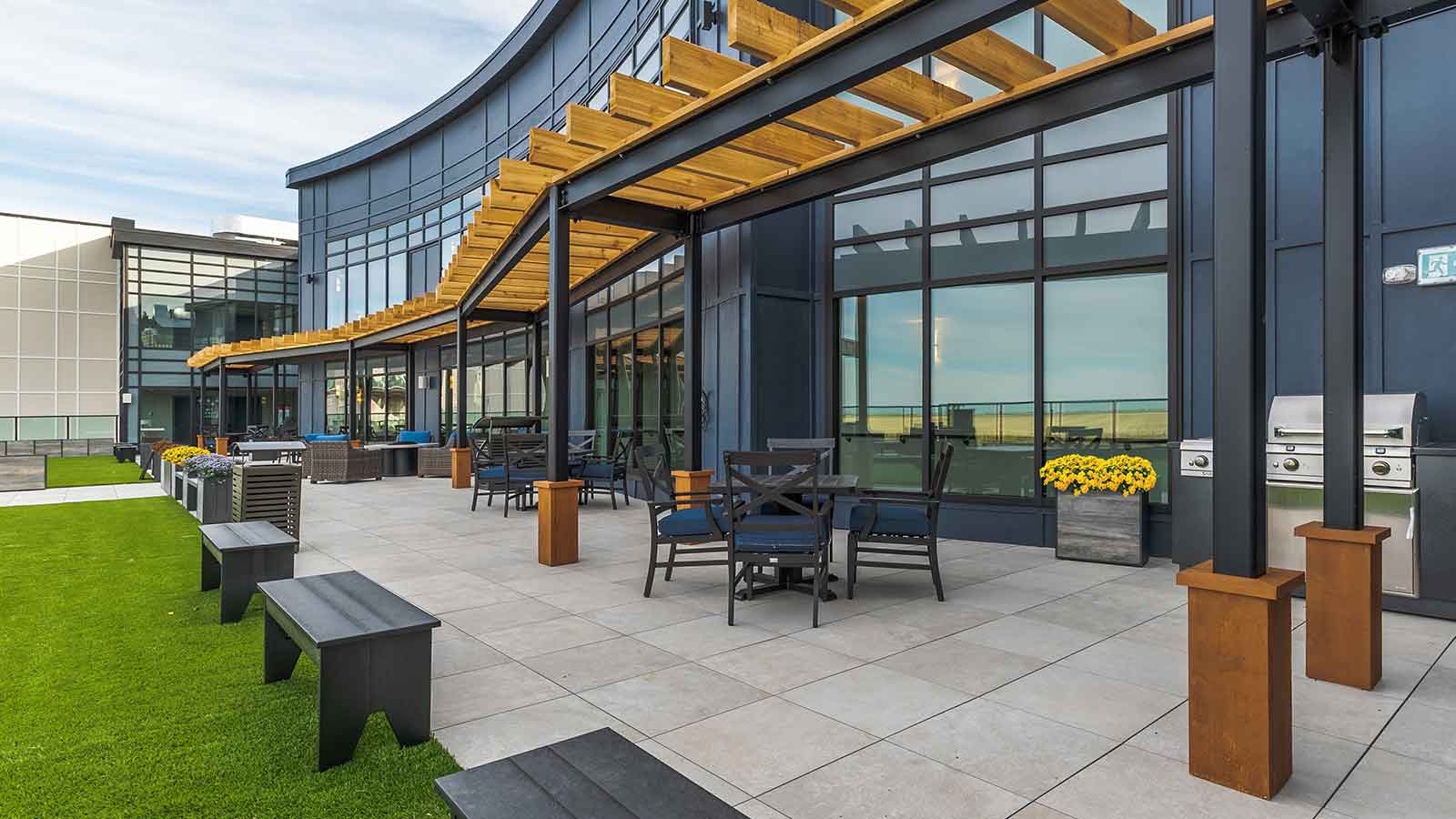 williston roof deck with tables and chairs. 