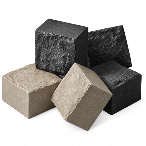 stack of 4x4 porcelain cobblestone blocks 2 lighter colored, 3 darker colored.