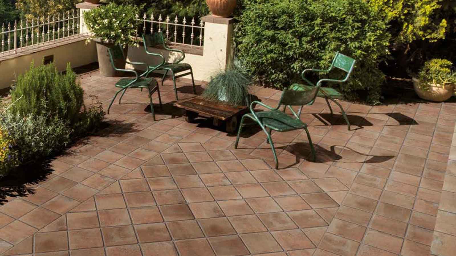 rustic terracotta porcelain paver patio