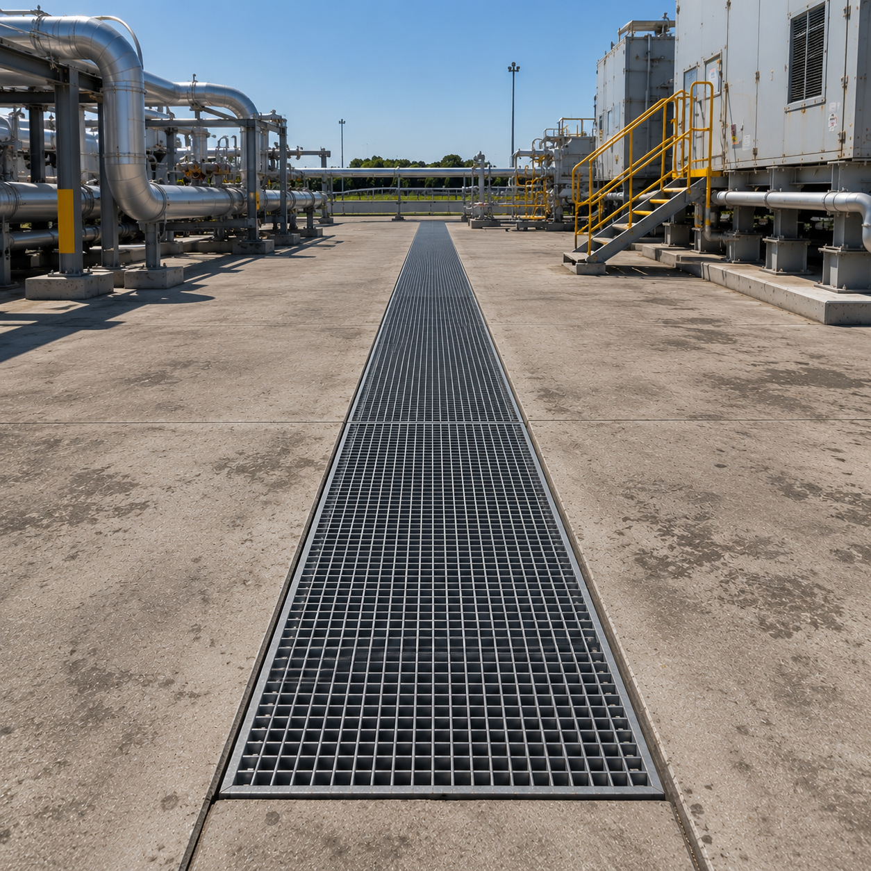 frp covering a drain or trench in an industrial setting.