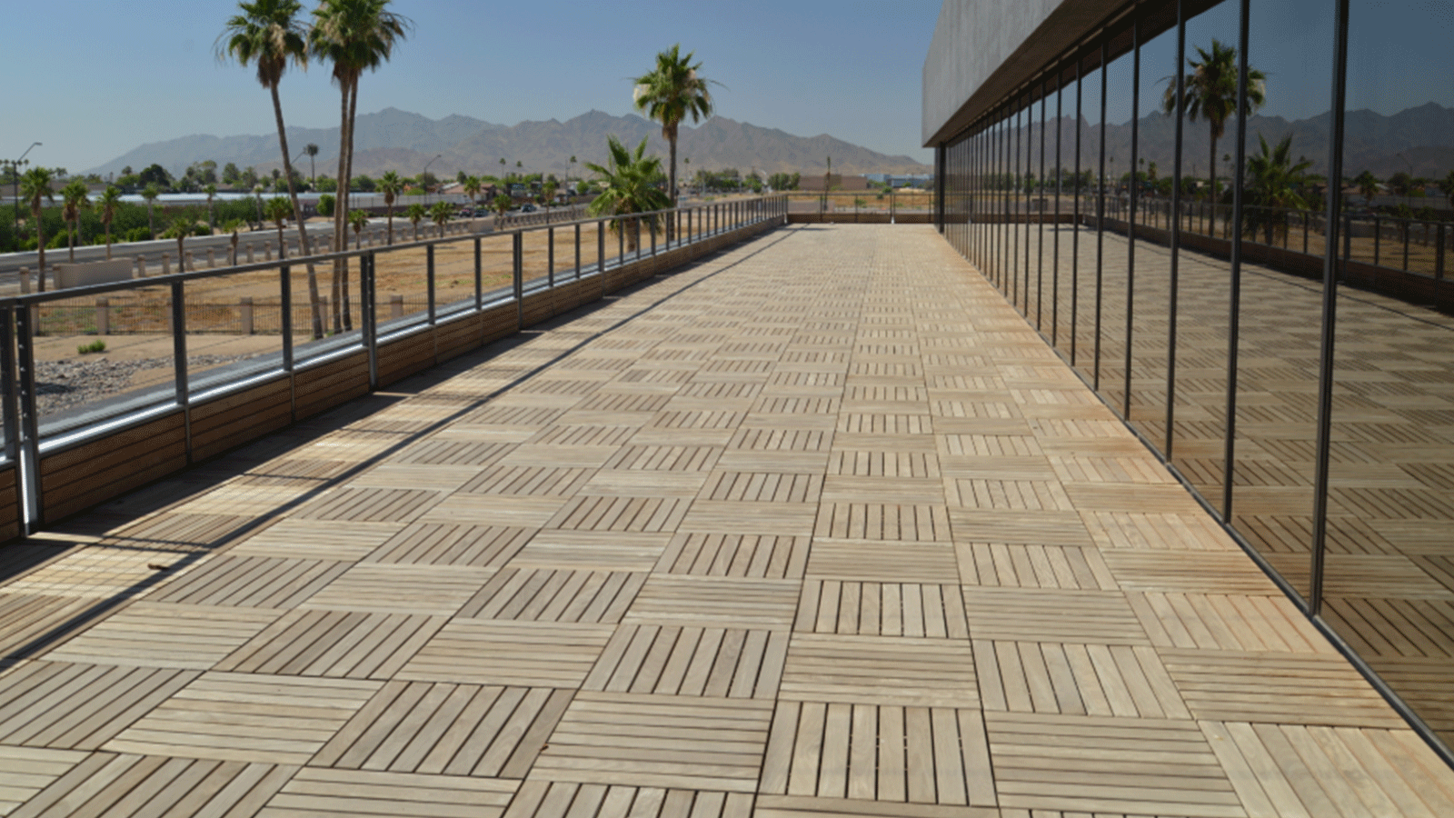 large ipe deck in full sun.