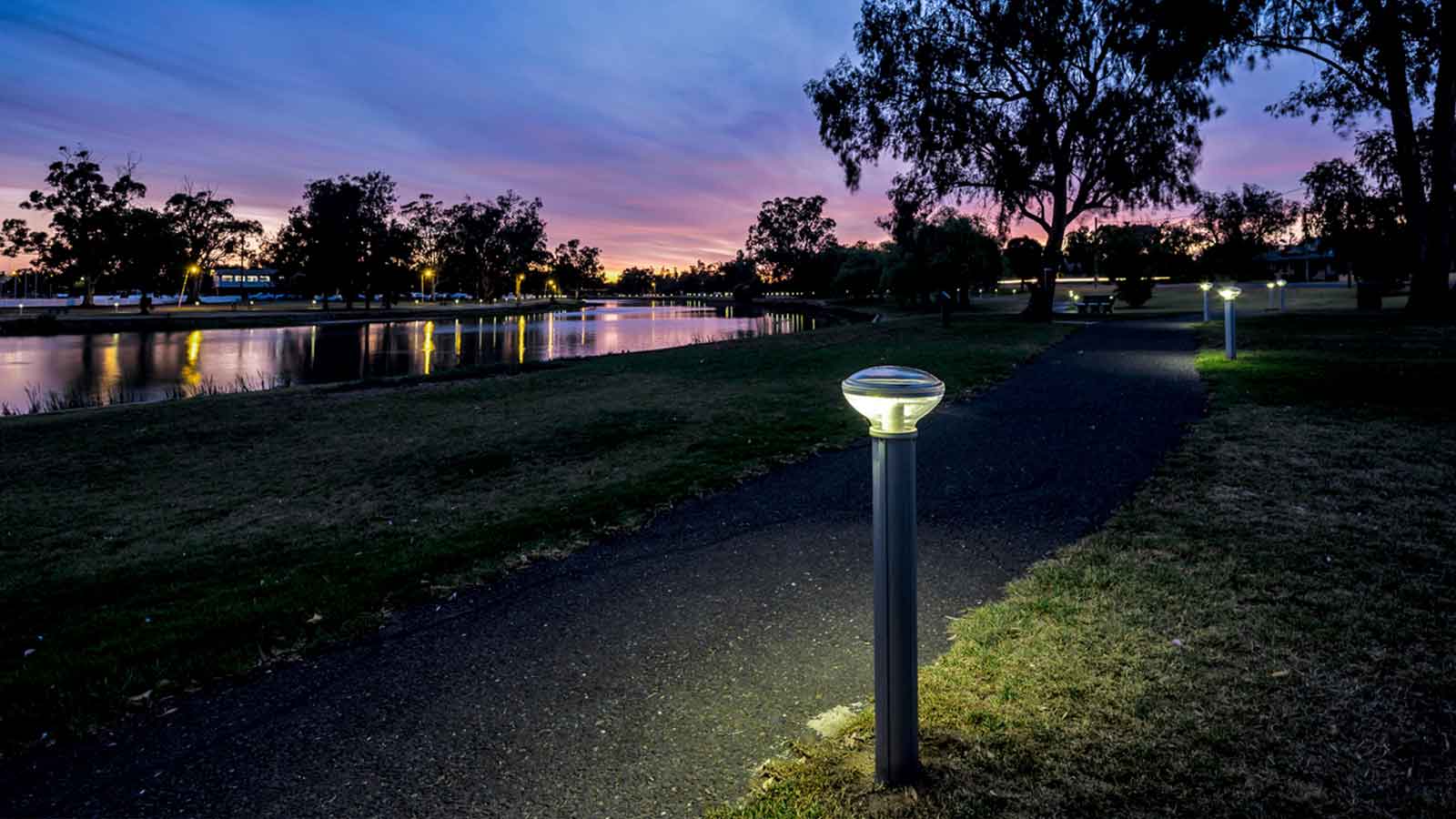solar bollard at dusk