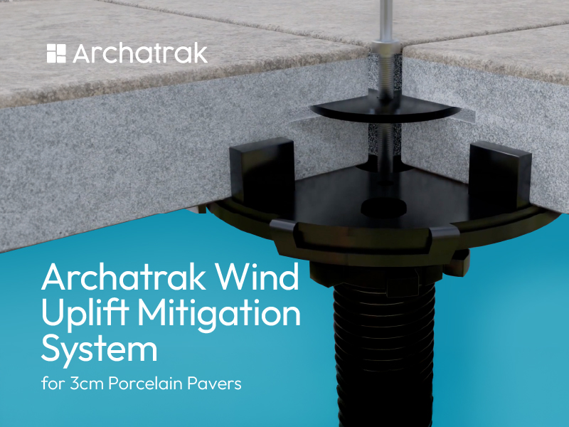 thumbnail image showing black steel pedestal attached to paver for wind uplift mitigation purposes.