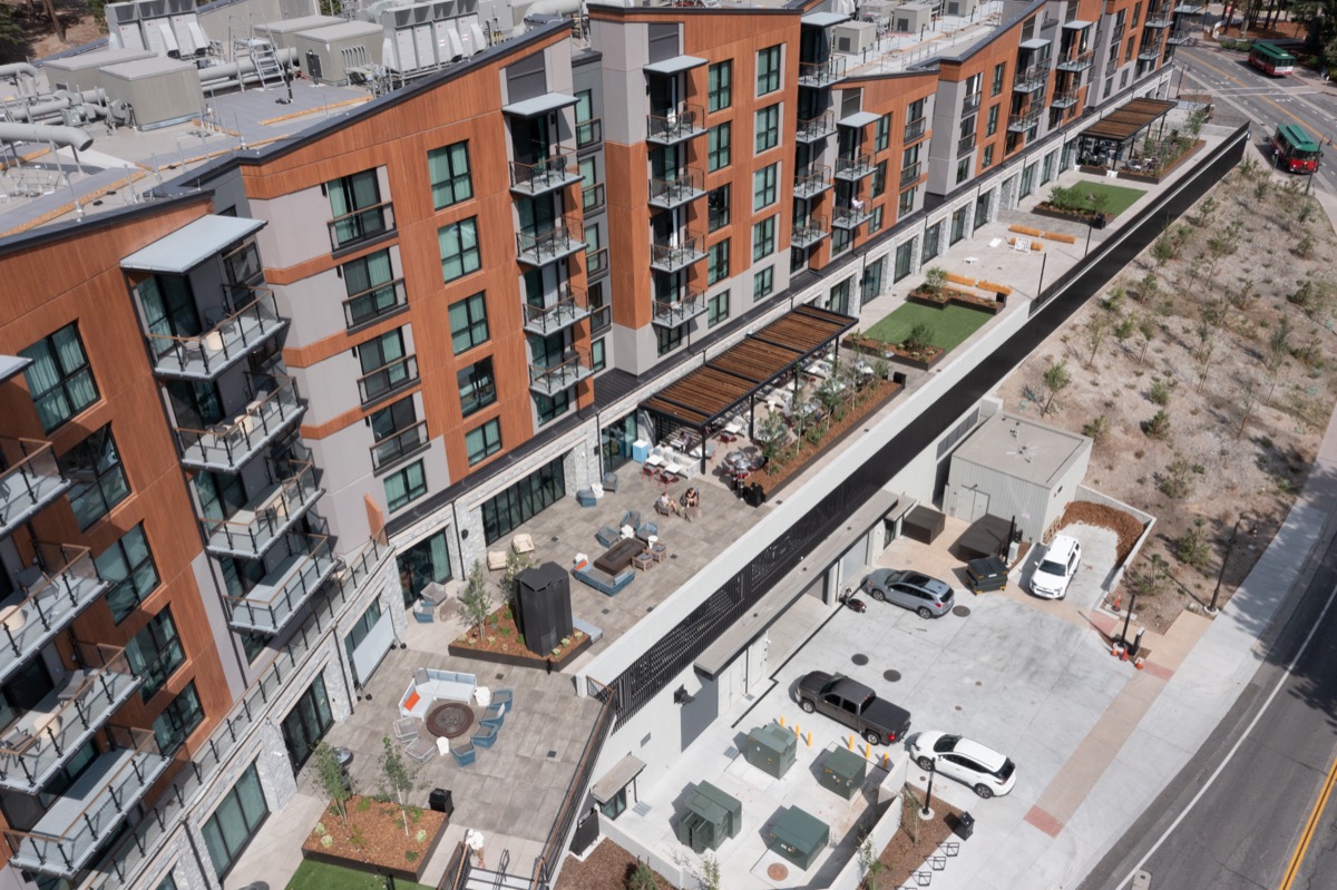 aerial few of the mammoth limelight hotel terrace.