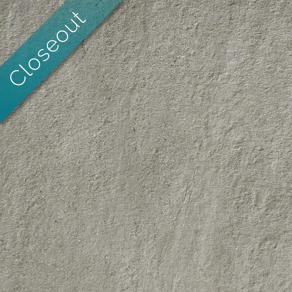 aspen oxide porcelain paver, medium grey stone look with closeout ribbon in upper left