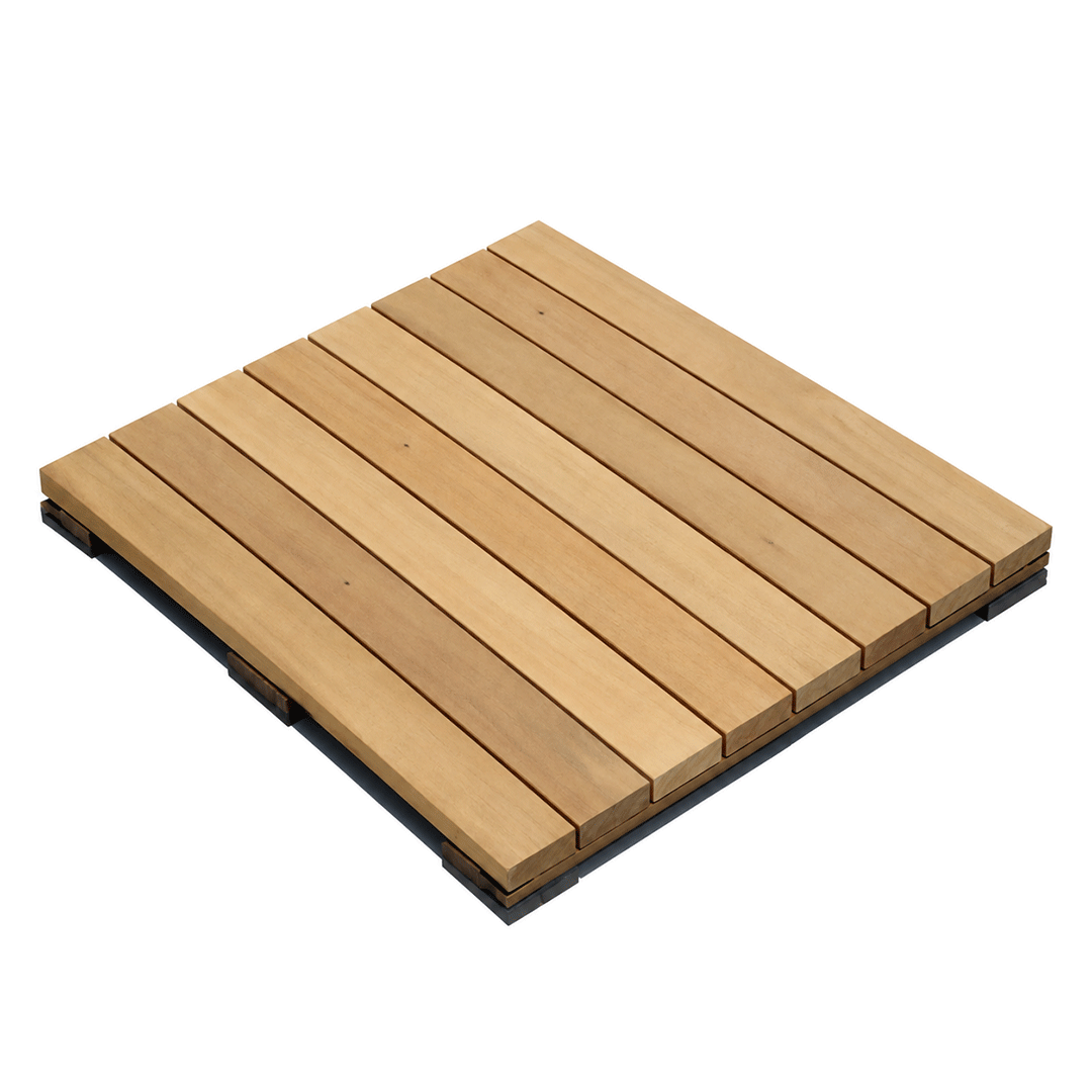 single pale wood structural tile made with Itauba hard wood on white background